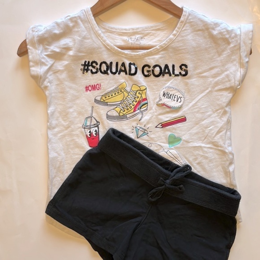 3/$20 😀 Squad Goals Graphic Tshirt and Black Shorts combo